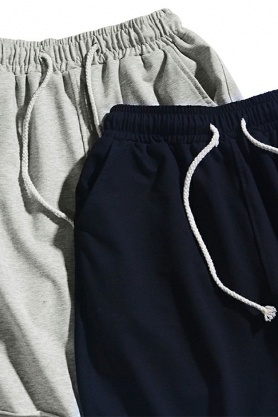 Simple Shorts Pure Color Raw Edge Hem Drawstring Waist Mid Rise Loose Sport Shorts for Men
