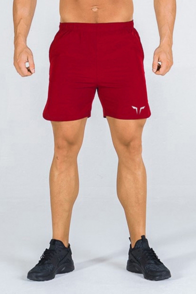 Casual Athletic Shorts Asymmetrical Logo Elastic Waist Mid Rise Mini Length Regular Shorts for Men
