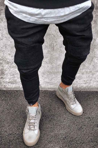 Fashionable Jeans Bleach Plain Elasticated High Waist Slim Fitted Jeans for Men