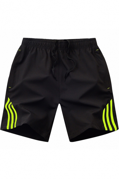 Fitness Sports Shorts Stripe Printed Mid Rise Drawstring Straight Shorts for Men