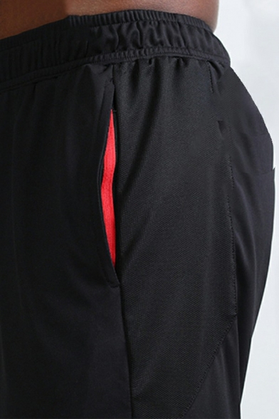 Men Athletic Pants Plain Quick-Drying Drawstring Ankle Length Loose Jogger Pants in Black