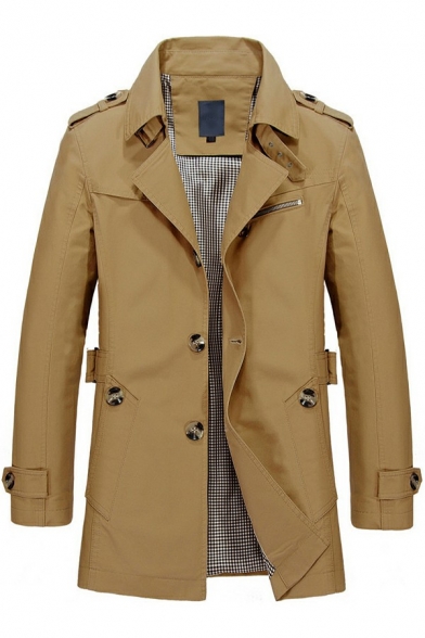 Modern Coat Plain Front Pockets Lapel Collar Long Sleeve Single Breasted Fitted Coat for Men