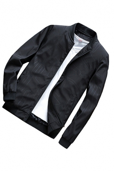 Modern Jacket Geometric Pattern Zip-Fly Long Sleeve Regular Baseball Jacket for Men