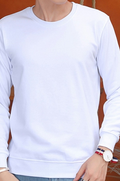 Modern Sweatshirt Solid Color Long Sleeve Crew Neck Regular Fit Pullover Sweatshirt Top for Men