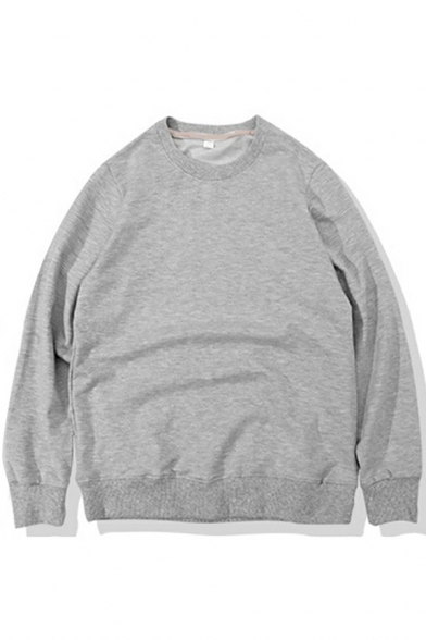 Popular Sweatshirt Plain Long Sleeve Crew Neck Loose Fit Pullover Sweatshirt Top for Guys