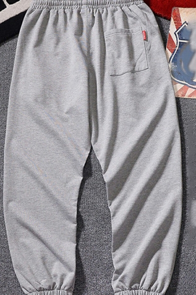 Simple Sport Pants Plain Drawstring Mid-Rise Full Length Loose Jogger Pants for Men