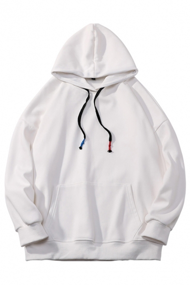 Urban Mens Hoodie Solid Color Pocket Detailed Long Sleeves Loose Fit Hoodie