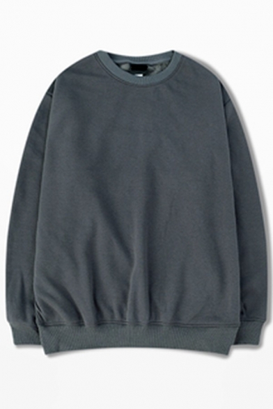 Basic Sweatshirt Solid Color Long Sleeve Crew Neck Regular Fit Pullover Sweatshirt for Men