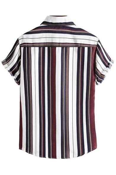 Men Casual Shirt Striped Patterned Turn-down Collar Button Closure Short Sleeve Regular Fit Shirt