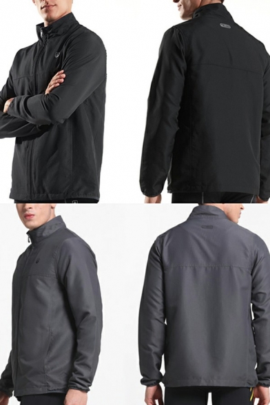 Men Casual Track Jacket Plain Zip-Fly Stand Collar Pocket Detail Relaxed Fit Jacket