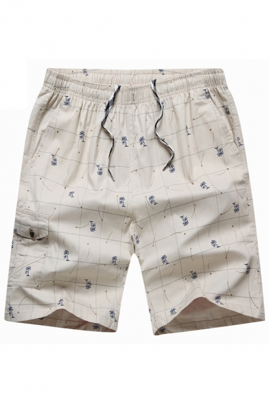 Men's Casual Shorts Plaid Patterned Drawstring Waist Pocket Detail Regular Fit Mini Shorts