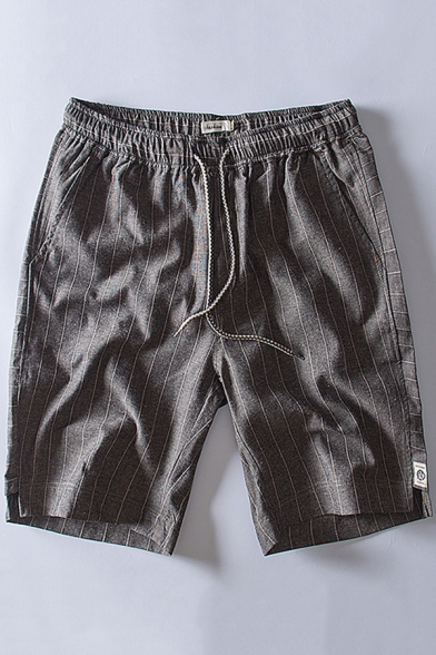 Mens Dashing Shorts Striped Printed Knee Length Drawstring Waist Side Pockets Regular Fit Shorts