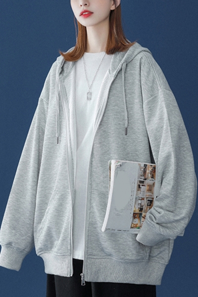Popular Hoodie Solid Color Pocket Decorated Long Sleeve Zip Up Loose Hoodie for Men