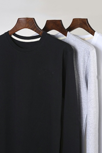 Simple Sweatshirt Plain Long Sleeve Crew Neck Loose Fitted Pullover Sweatshirt Top for Men