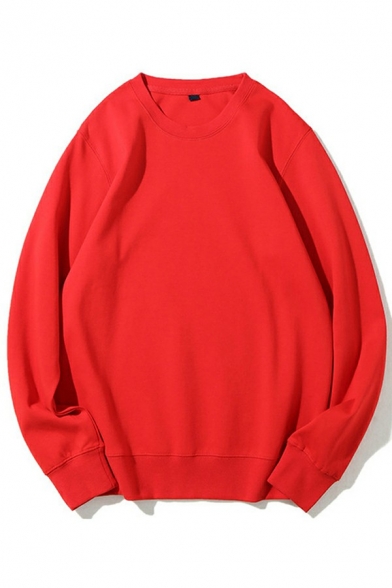 Simple Sweatshirt Pure Color Long Sleeve Crew Neck Relaxed Fit Pullover Sweatshirt for Men