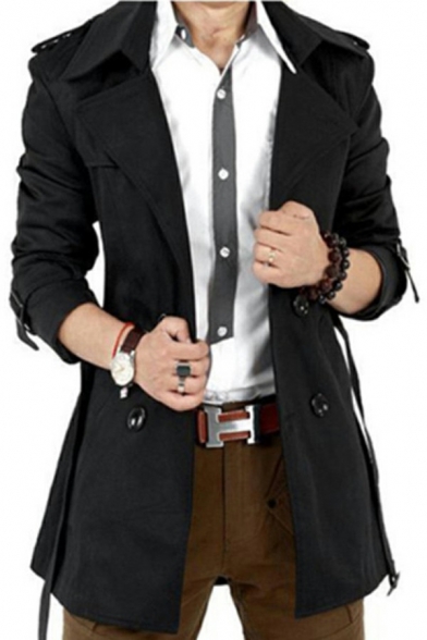 Stylish Trench Coat Notched Collar Long Sleeves Double Breasted Slim Fit Trench Coat for Men