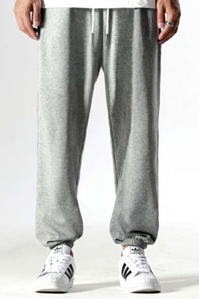 Basic Drawstring Sweatpants Solid Color Mid-Rise Full Length Relaxed Fit Sweatpants for Men