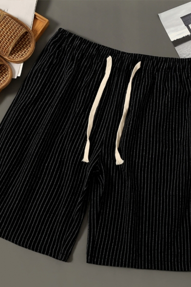 Basic Shorts Stripe Patterned Drawstring Waist Pocket Detail Relaxed Fitted Shorts for Men