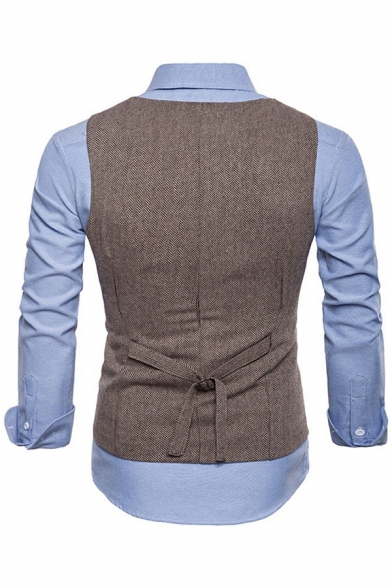 Classic Suit Vest Plain Pockets Detail Single Breasted Sleeveless V-Neck Slim Vest for Men