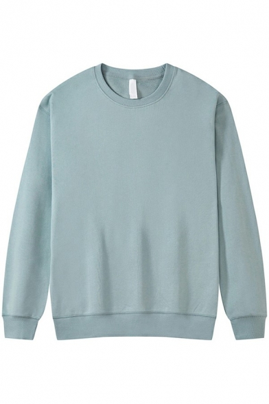 Guys Leisure Sweatshirt Plain Long Sleeve Round Neck Relaxed Fitted Pullover Sweatshirt Top