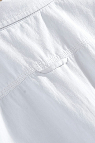 Men Leisure Shirt Plain Turn-down Collar Flap Pocket Button Closure Short-sleeved Regular Fit Shirt