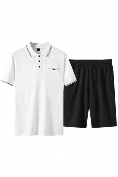 Men's Leisure Co-ords Pure Color Short-Sleeved Lapel Polo T-Shirt & Shorts Fitted Co-ords