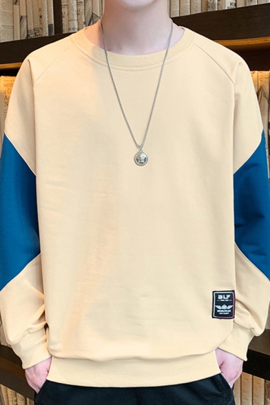 Men Urban Hoodie Color Block Pull-over Crew Neck Long Sleeves Regular Fit Hoodie