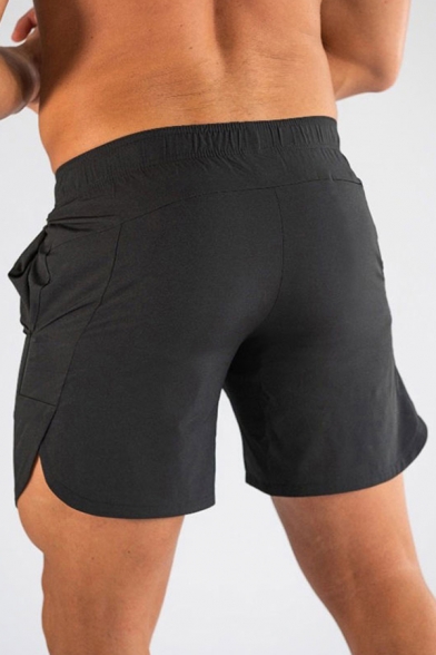 Simple Fitness Shorts Solid Color Elastic Waist Mid Rise Mini Length Skinny Shorts for Men