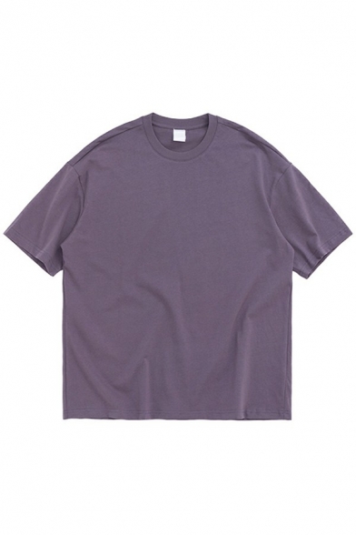 Simple Sweatshirt Solid Color Round Neck Half Sleeve Loose Fit Pullover Sweatshirt for Men
