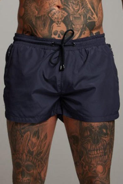 Sporty Shorts Solid Color Drawstring Waist Quick Dry Mid Rise Athletic Shorts for Men