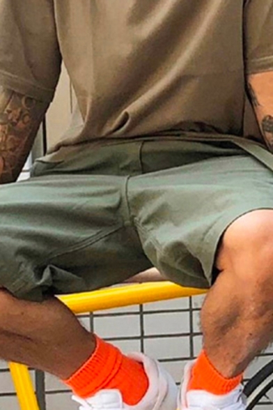 Street Style Boys Shorts Large Pocket Drawstring Rise Solid Color Relaxed Cargo Shorts