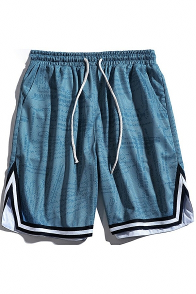Trendy Shorts Graphic Print Side-Slit Drawcord Waist Baggy Shorts for Mens