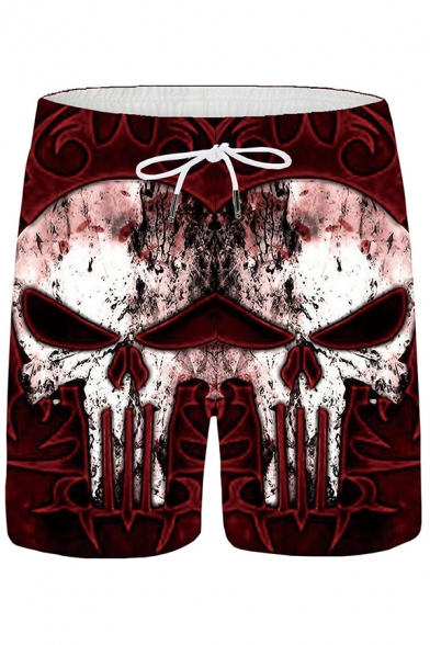 Dashing Shorts Skull 3D Printed Elastic Rise Relaxed Fitted Shorts for Men