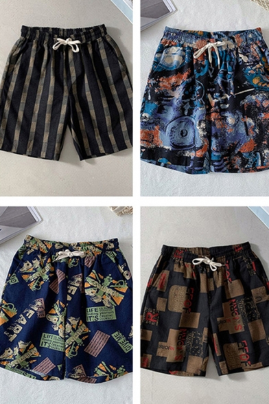 Men's Leisure Shorts Scarf Pattern Drawstring Waist Pocket Detail Relaxed Mini Shorts