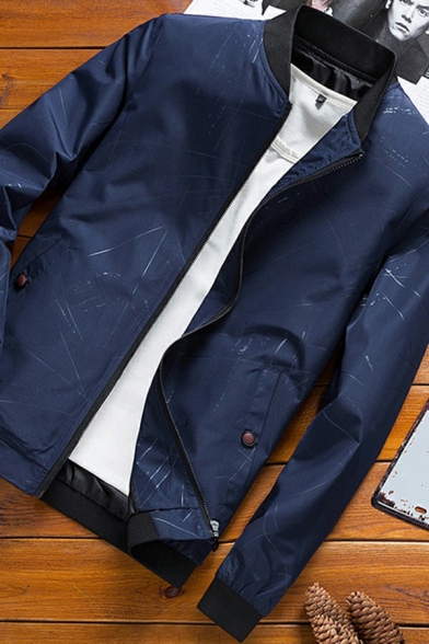 Men Trendy Bomber Jacket Striped Printed Zip Fly Front Pocket Slim Fit Bomber Jacket