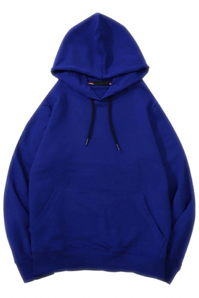 Modern Drawstring Hoodie Solid Color Kangaroo Pocket Long Sleeve Relaxed Fitted Hoodie for Men