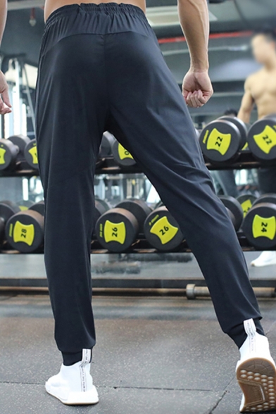 Modern Sporty Pants Plain Drawstring Mid-Rise Front Pocket Long Regular Pants for Men