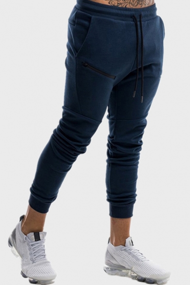 Modern Sweatpants Pure Color Drawstring Mid-Rise Full Length Slim Fit Sweatpants for Men