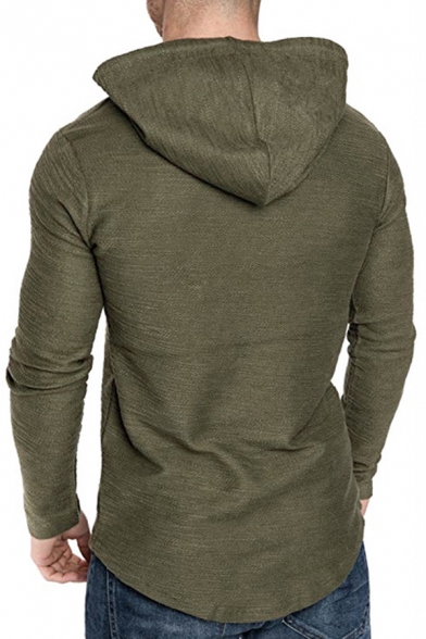 Simple Hoodie Solid Color Long Sleeve Slim Fitted Drawstring Hoodie for Men