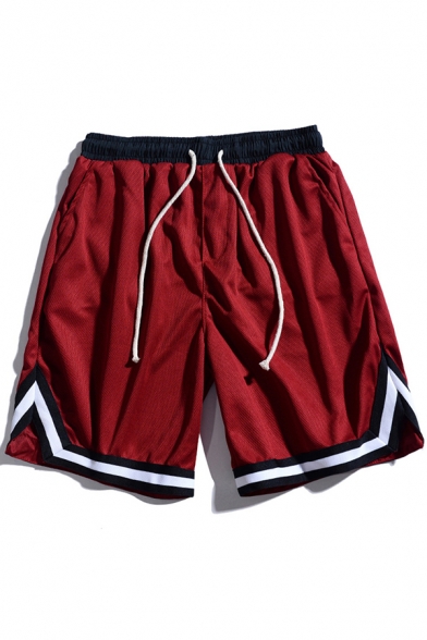 Sporty Shorts Stripe Pattern Drawstrings Mid-Rise Basketball Shorts for Guys