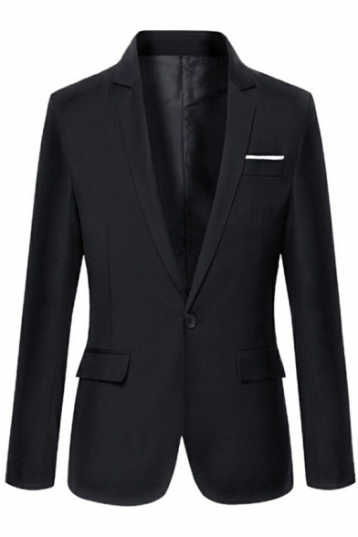 Formal Mens Suit Jacket Lapel Collar Flap Pocket Single Button Slim Fitted Blazer