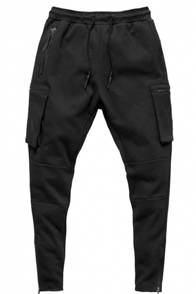 Men Popular Sport Trousers Camo Printed Mid-Rise Flap Pockets Ankle Length Slim Fit Pants