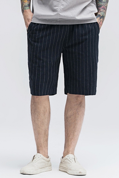 Mens Dashing Shorts Striped Printed Knee Length Drawstring Waist Side Pockets Regular Fit Shorts