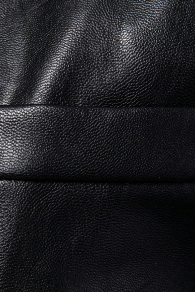 Mens Elegant Jacket Solid Color Pocket Detail Notched Collar Long Sleeve Fit PU Jacket