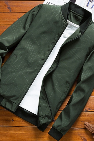 Modern Bomber Jacket Plain Long Sleeve Fitted Zip-up Jacket for Men