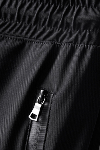 Simple Guys Shorts Solid Color Zipper Detail Drawstring Waist Training Shorts