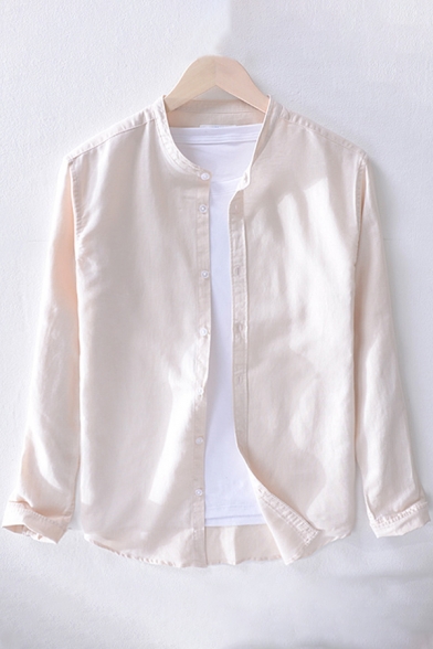 Simple Man's Button Shirt Plain Long Sleeve Turn-down Collar Regular Shirt