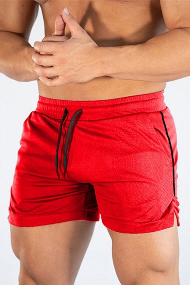 Sportswear Men's Shorts Solid Color Drawstring Design Mid Rise Slim Fitted Shorts