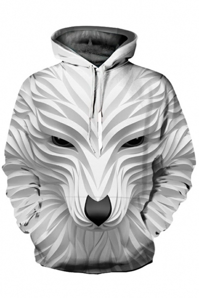 Trendy Hoodie 3D Animal Printed Long Sleeve Drawcord Kanga Pocket Loose Hoodie for Men