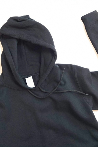 Trendy Hoodie Plain Long Sleeves Drawstring Pouch Pocket Pullover Relaxed Hoodie for Men